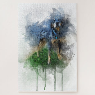 Quebra-cabeça Blue Leopard Catahoula em Watercolor