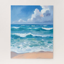 Quebra-cabeça Blue Ocean Waves | Beach Sea Watercolor