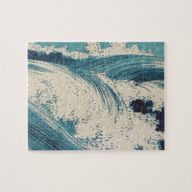 Quebra-cabeça Blue Ocean Waves Woodcut (Horizontal)