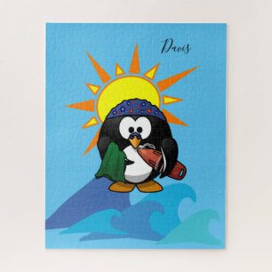 Quebra-cabeça Blue Penguin Surfer Sun Ocean