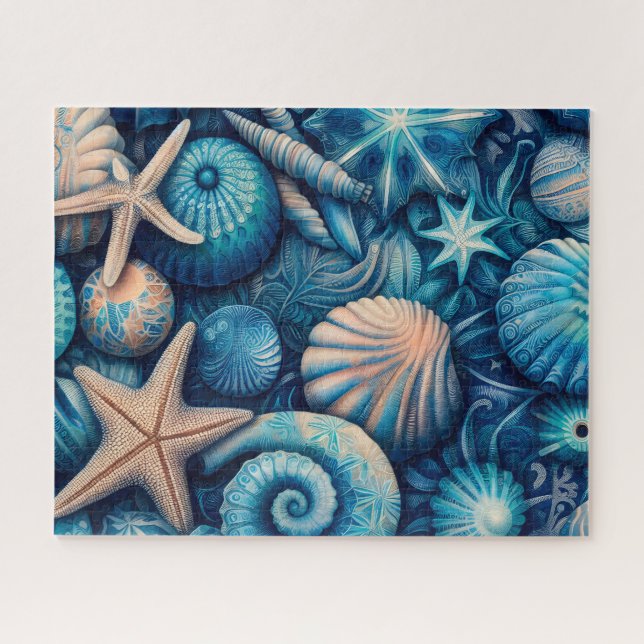 Quebra-cabeça Blue Shells Beach Batik Starfish Sand Dollar (Horizontal)
