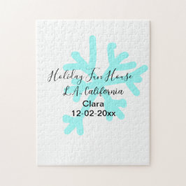 Quebra-cabeça Blue snowflakes holiday camping house place date