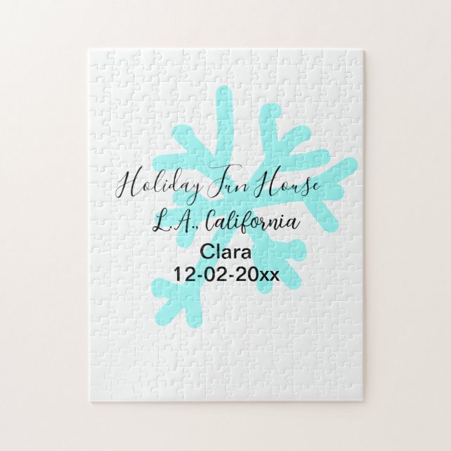 Quebra-cabeça Blue snowflakes holiday camping house place date (Vertical)