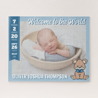 Quebra-cabeça Blue Teddy Bear Welcome to the World Baby Boy
