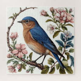 Quebra-cabeça Bluebird Empoleirado entre flores em chamas