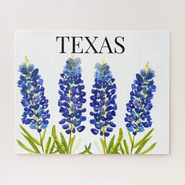 Quebra-cabeça Bluebonnets Texas State Flowers Lupine Watercolor (Horizontal)