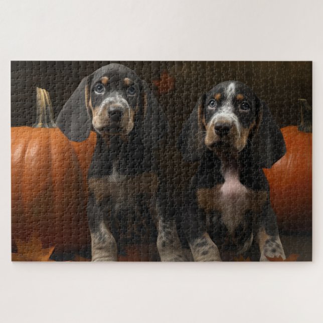 Quebra-cabeça Bluetick Conhound Puppy Autumn - Pumpkin (Horizontal)
