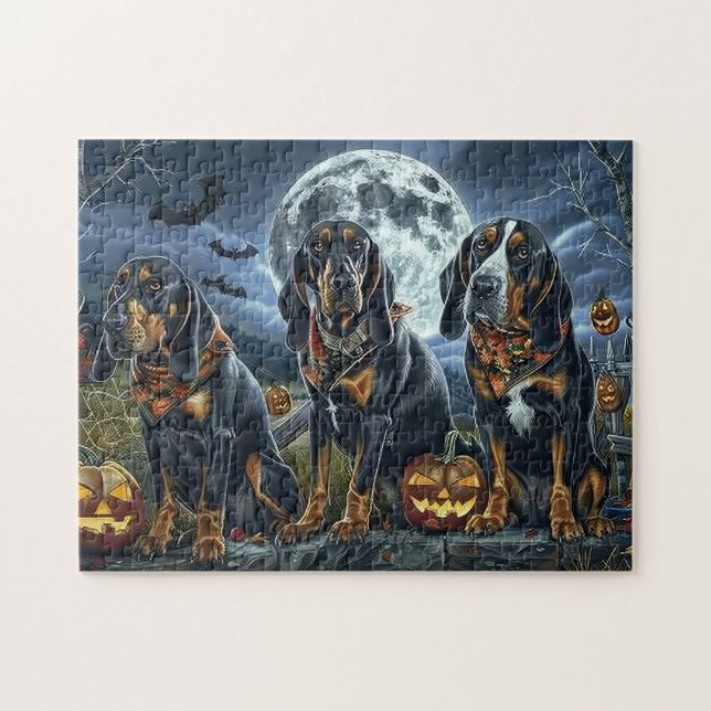 Quebra-cabeça Bluetick Coonhound Halloween Spooky (Horizontal)