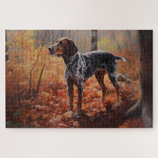 Quebra-cabeça Bluetick Coonhound nas Folhas de Outono Caídas Ins (Horizontal)