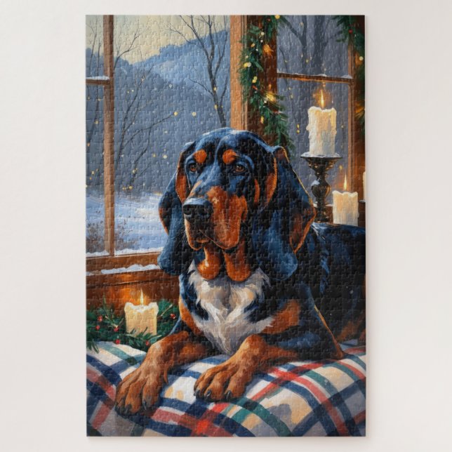Quebra-cabeça Bluetick Coonhound With Christmas Lights Holiday (Vertical)