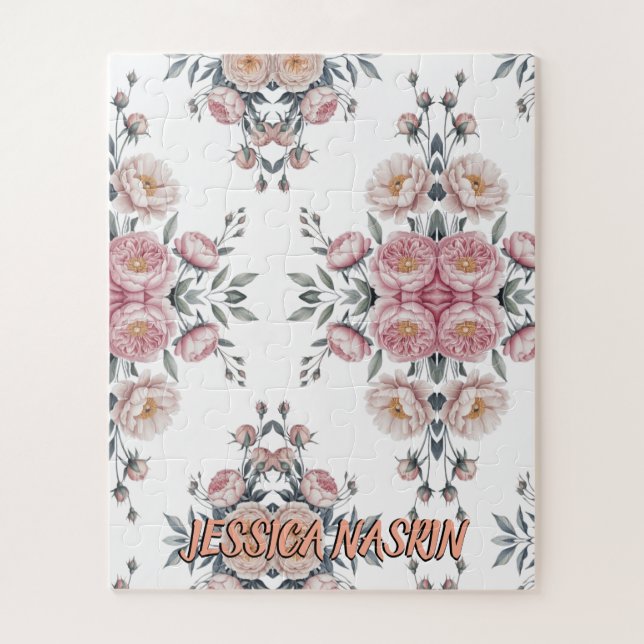 Quebra-cabeça Blush Navy Blue Soft Pastel Pink Floral (Vertical)