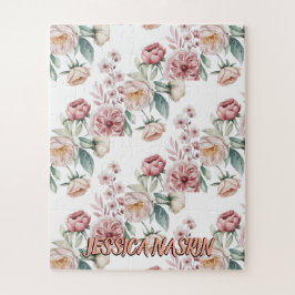 Quebra-cabeça Blush Navy Blue Soft Pastel Pink Floral