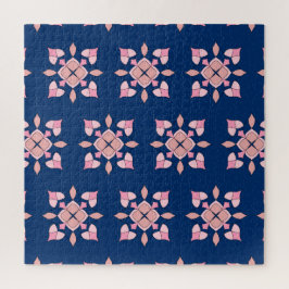 Quebra-cabeça Blush Pink and Navy Geometric Floral Tiles
