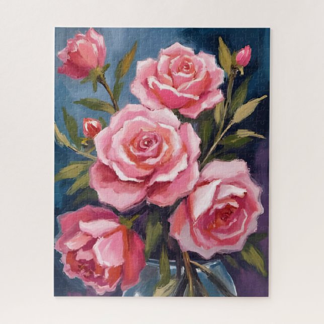 Quebra-cabeça Blush Pink Rose Bouquet Painted (Vertical)