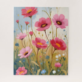 Quebra-cabeça Blushing Blooms | Pink Flower Meadow Floral