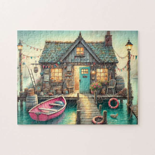 Quebra-cabeça Boat Shop Dockside Rowboat Seaside Treasure (Horizontal)