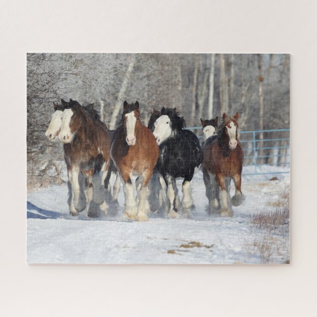 Quebra-cabeça Bob Langrish | Efetivos De Clydesdales Na Neve (Horizontal)