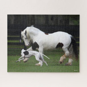 Quebra-cabeça Bob Langrish Gypsy Vanner e Cachorro Correndo Junt
