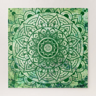 Quebra-cabeça Boêmio étnico verde Mandala elegante