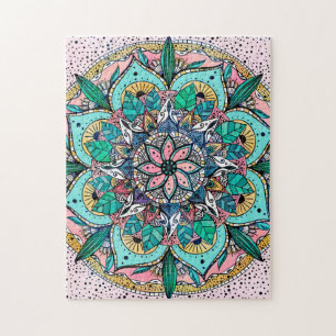 Quebra-cabeça Bohemian Colorful Watercolor Floral Mandala