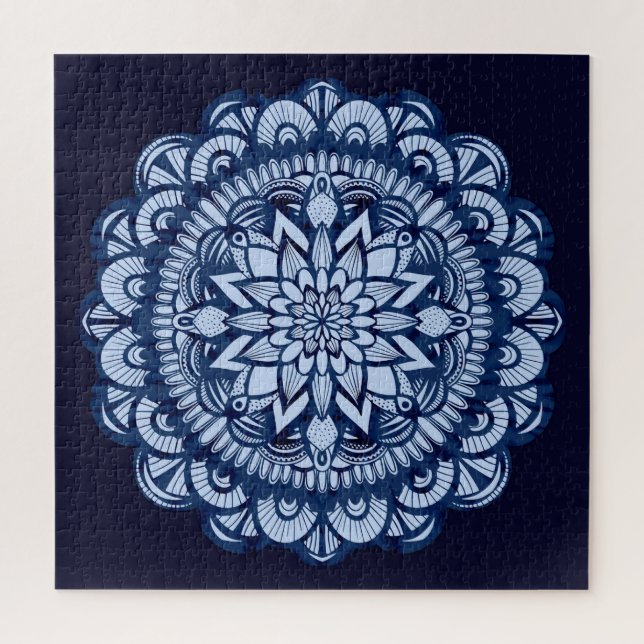 Quebra-cabeça Bohemian Navy Blue Tie Dye Mandala (Vertical)