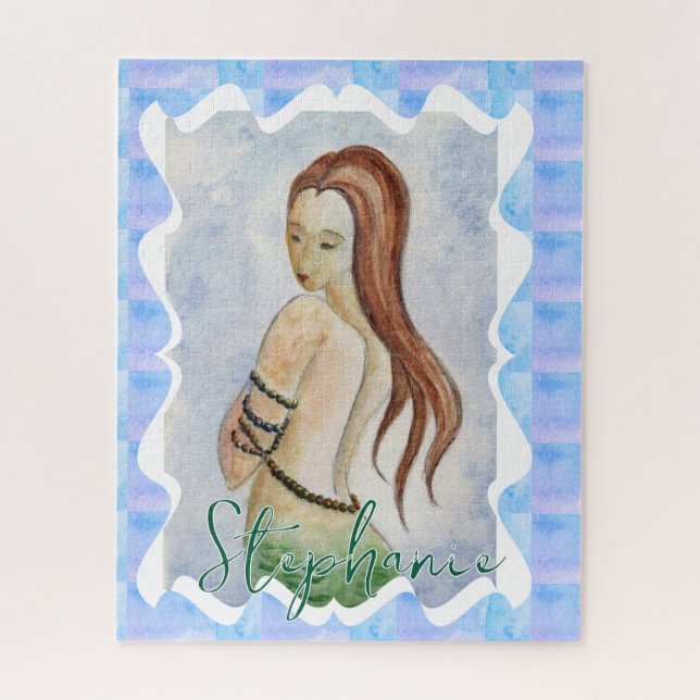 Quebra-cabeça Boho Fantasy Mermaid Watercolor Personalized (Vertical)