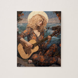 Quebra-cabeça Boho Girl toca violão à noite