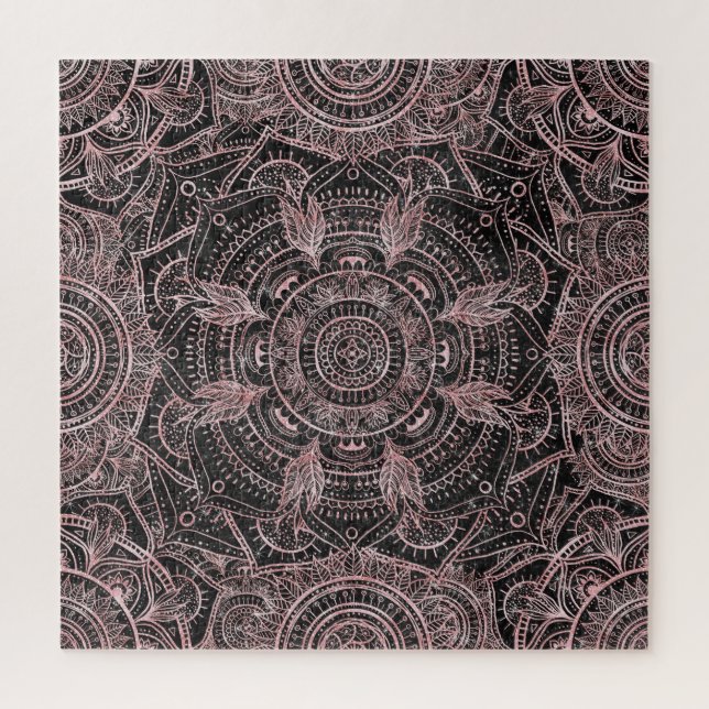 Quebra-cabeça Boho Rosa Dourada Cinza Mandala Elegante Design (Vertical)