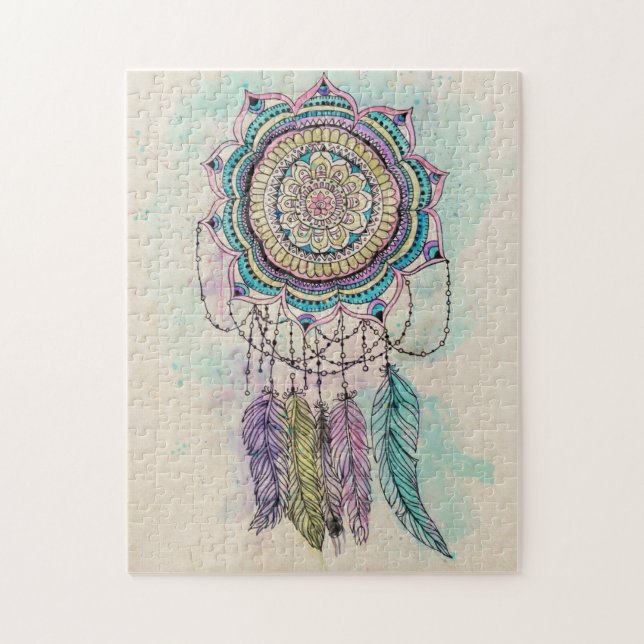 Quebra-cabeça Boho Watercolor Mandala Dreamcatcher (Vertical)