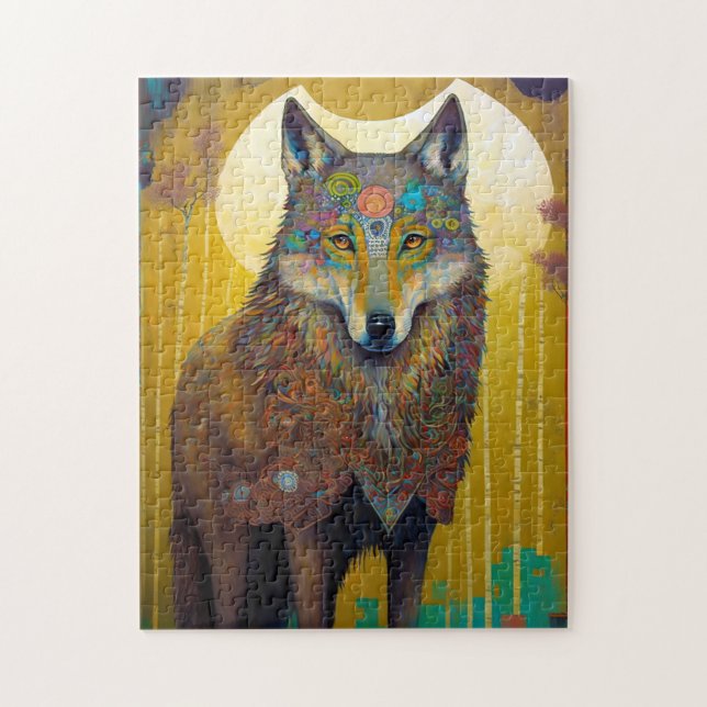Quebra-cabeça Boho Wolf Surreal Willife Art (Vertical)