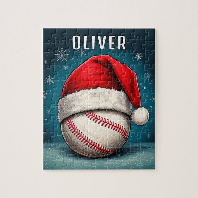 Quebra-cabeça Bola de Baseball com Flocos de Neve Santa Hat (Vertical)