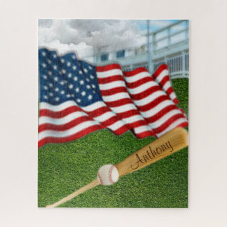 Quebra-cabeça Bola de beisebol personalizada com bandeira americ