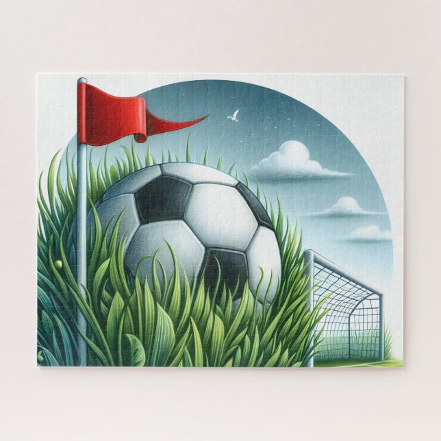 Quebra-cabeça Bola de Futebol Sentada na Grama (Horizontal)