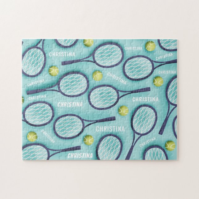 Quebra-cabeça Bola de tênis Racket e Crianças: Patterno Cute Spo (Horizontal)