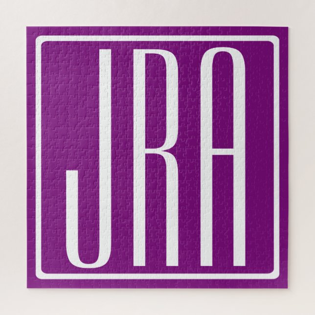 Quebra-cabeça Bold Modern 3 Iniciais Monograma | Branco e Roxo (Vertical)