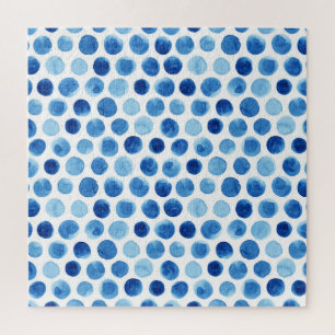 Quebra-cabeça Bolinhas azuis, padrão uniforme de aquarela.