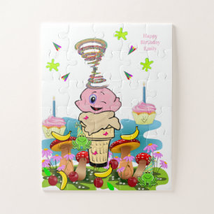 Quebra-cabeça Bolo de Aniversário com Bolo de Rosa Puzzles