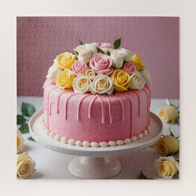 Quebra-cabeça Bolo de Aniversário Rosa (Vertical)