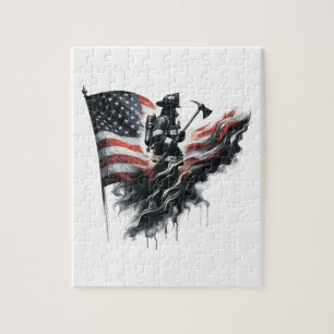 Quebra-cabeça Bombeiro americano. Bandeira dos Estados Unidos.