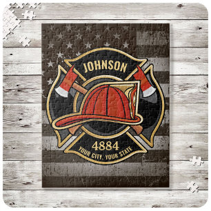 Quebra-cabeça Bombeiro NOME Fireman Fire Department USA Flag