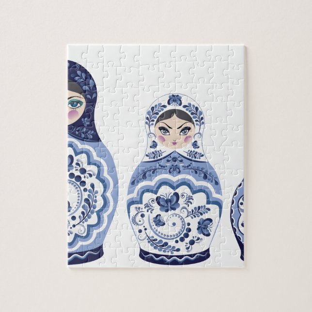 Quebra-cabeça Bonecas azuis de Matryoshka (Vertical)