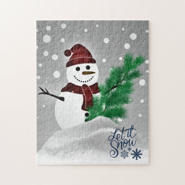Quebra-cabeça Boneco de Neve Divertido com Árvore de Natal (Vertical)