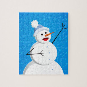 Quebra-cabeça Boneco de neve feliz do inverno azul