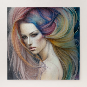 Quebra-cabeça Bonita moça pastel com longa viagem de cabelo