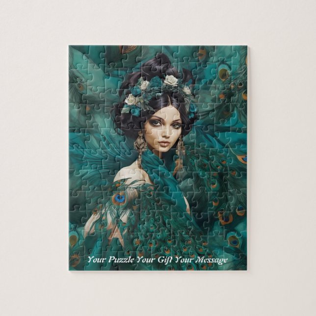 Quebra-cabeça Bonita mulher Boho Pavão (Vertical)
