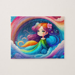 Quebra-cabeça Bonita Princesa Colorida Com Arco-Íris