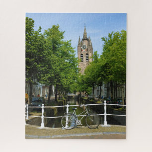 Quebra-cabeça Bonito bicicleta ao longo do Canal de Delft, Paíse