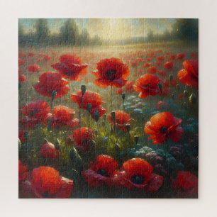 Quebra-cabeça Bonito Campo Vermelho Poppy no Dia de Verão