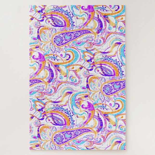 Quebra-cabeça Bonito desenho paisley colorido branco (Vertical)