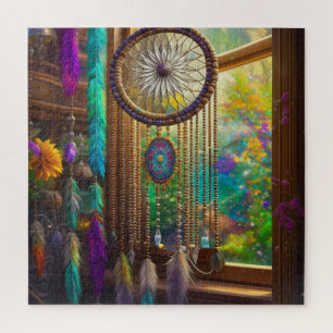 Quebra-cabeça Bonito Dreamcatcher no Boho Roxo da Janela